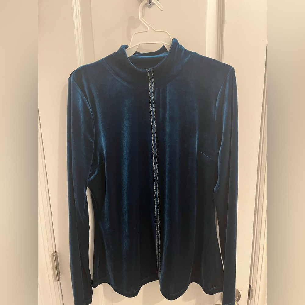 Women’s Elie Tahari Turquoise velvet Mock Neck Sweater